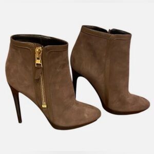 Tom Ford Brown Suede Heeled Boots with Gold Zipper